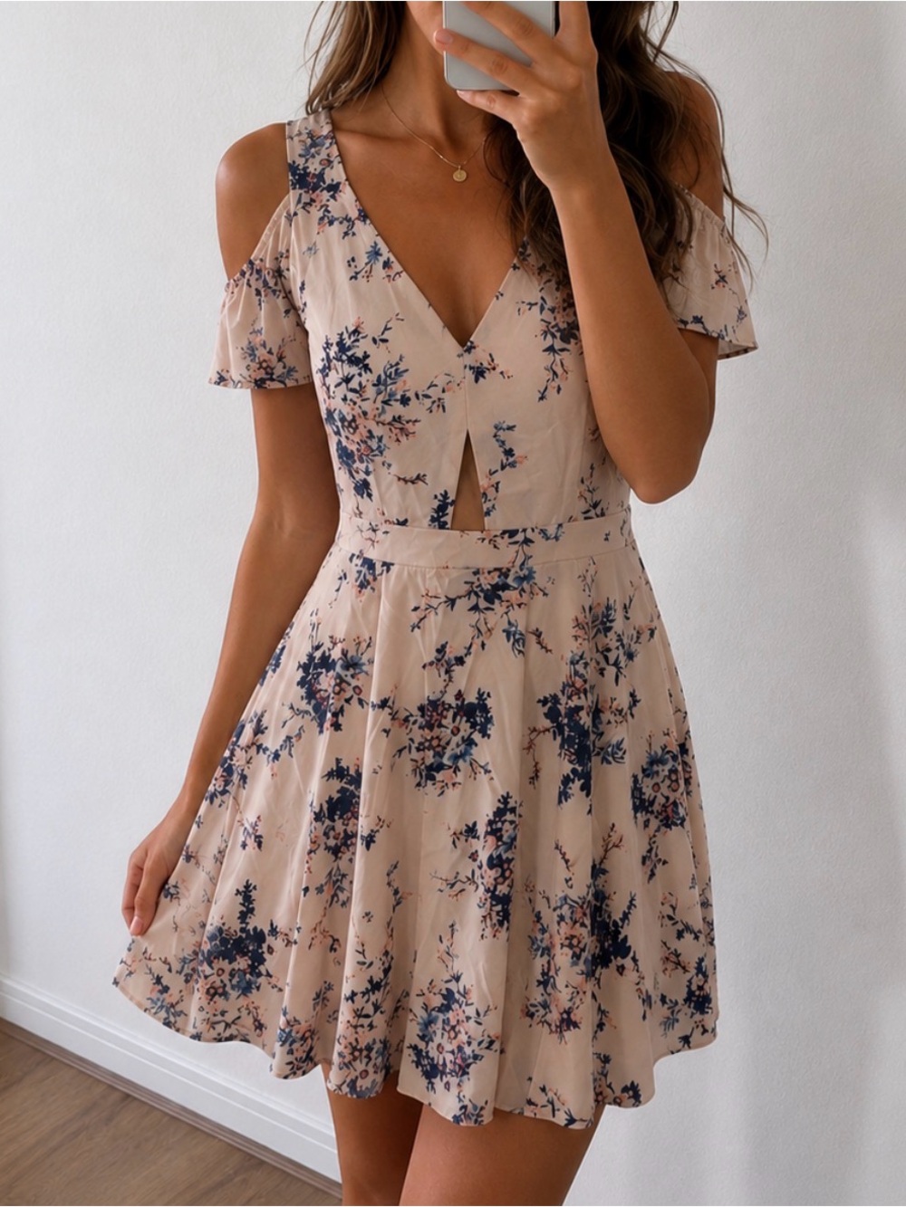 Ali & Jay Chasing Butterflies Cold Shoulder Dress Light Pink Floral V-Neck Small